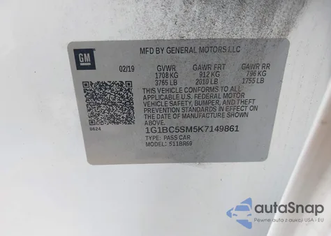 2019 Chevrolet Cruze Ls from USA, damaged, VIN 1G1BC5SM5K7149861